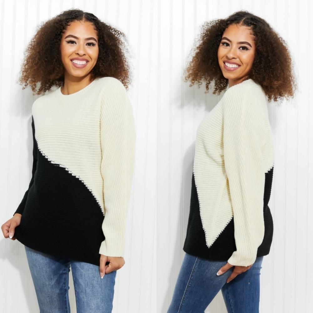 Half-and-Half  Color Block Sweater